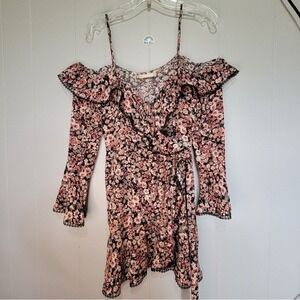 Altar'd State Pink and Black Floral Long Sleeve Dress